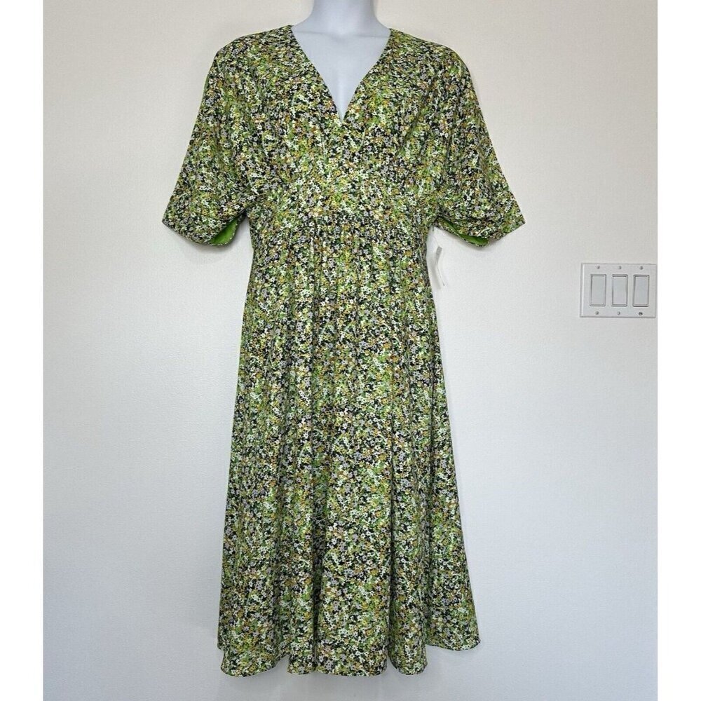 Cottagecore Midi Dress Green ditzy floral‎ Size 14